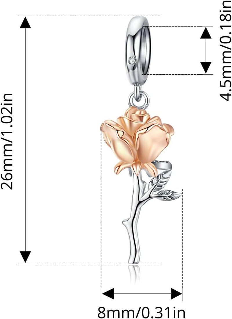 BABAMIA Store Rose Charm Heart Charms for Bracelets 925 Sterling Silver Bead Charm Fits Bracelets and Necklaces Paved with Cubic Zirconia Animal Skull Charm Dainty Halloween Charms Jewelry for Women Girls - Image 4